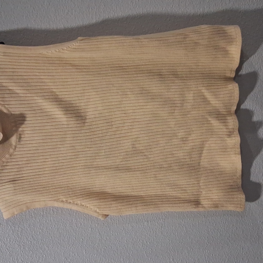 Herman Geist Sleeveless Ribbed Knit Top in Beige